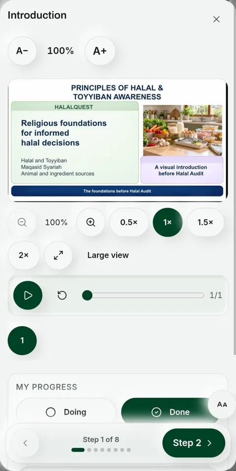 HalalQuest lesson screen