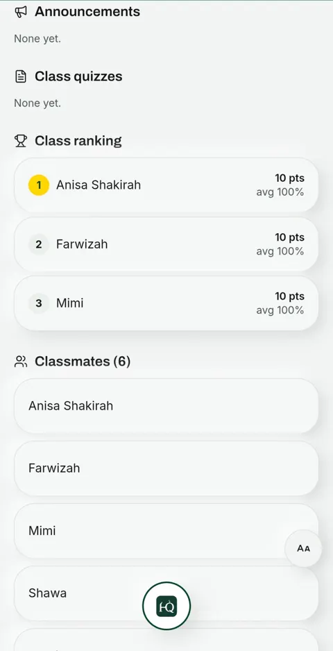 HalalQuest Class ranking screen